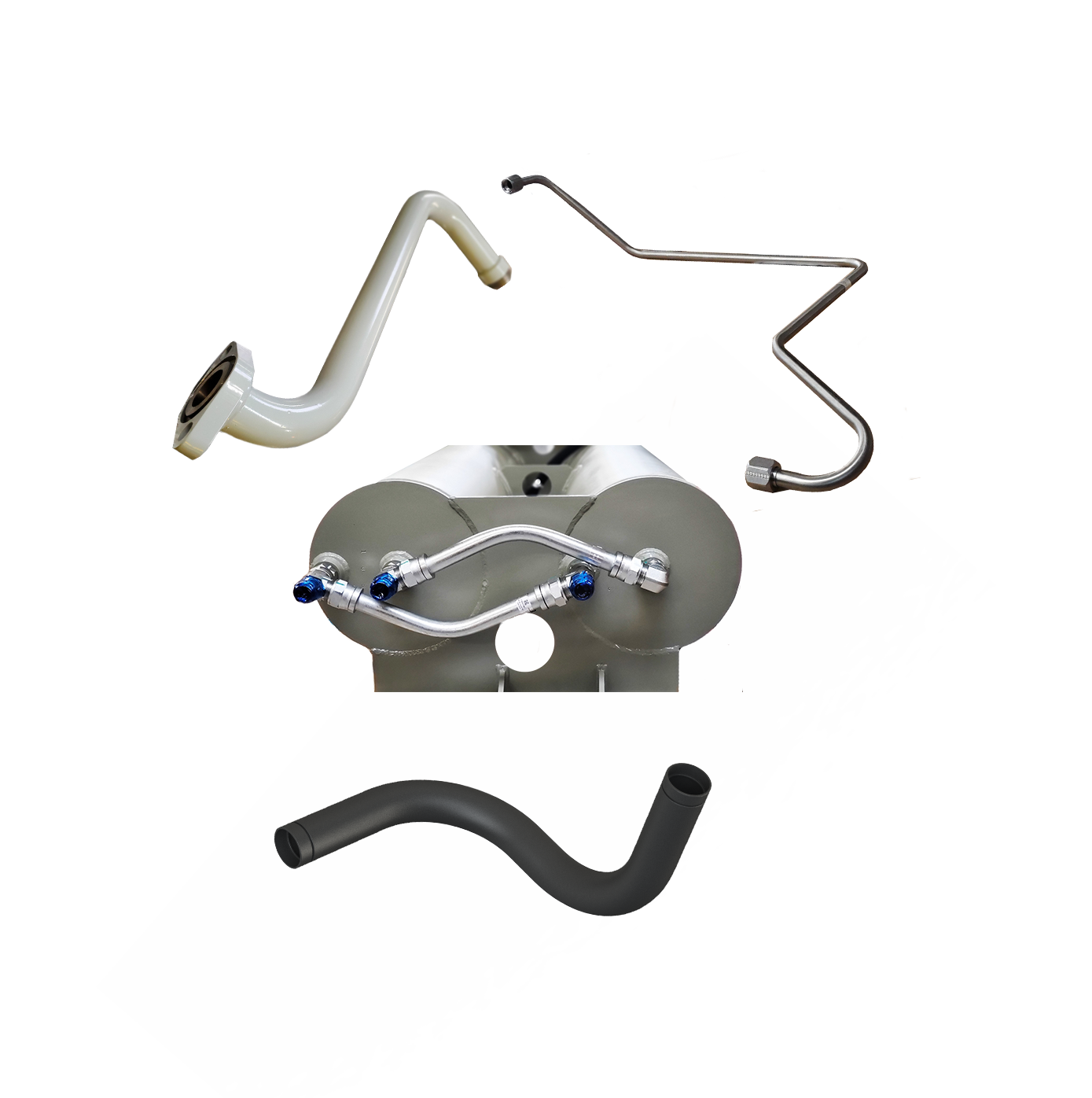 Locomotive air line, oil line, fuel line and coolant line collage