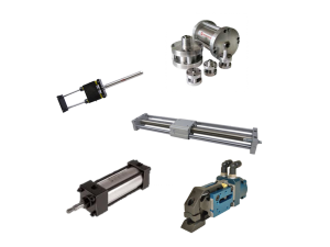 Pneumatic actuator collage of gripper, rodless, NFPA, compact and thruster actuators