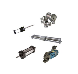 Pneumatic actuator collage of gripper, rodless, NFPA, compact and thruster actuators