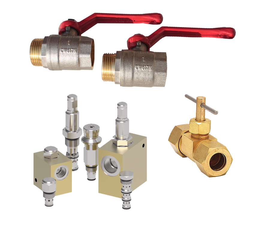 Collage of ball, needle and flow control hydraulic valves