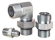 Three steel hydraulic adapters in various sizes